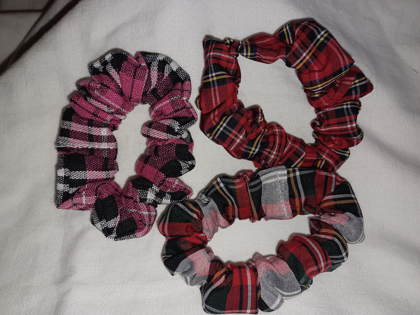 Red and pink tartan  mini scrunchies