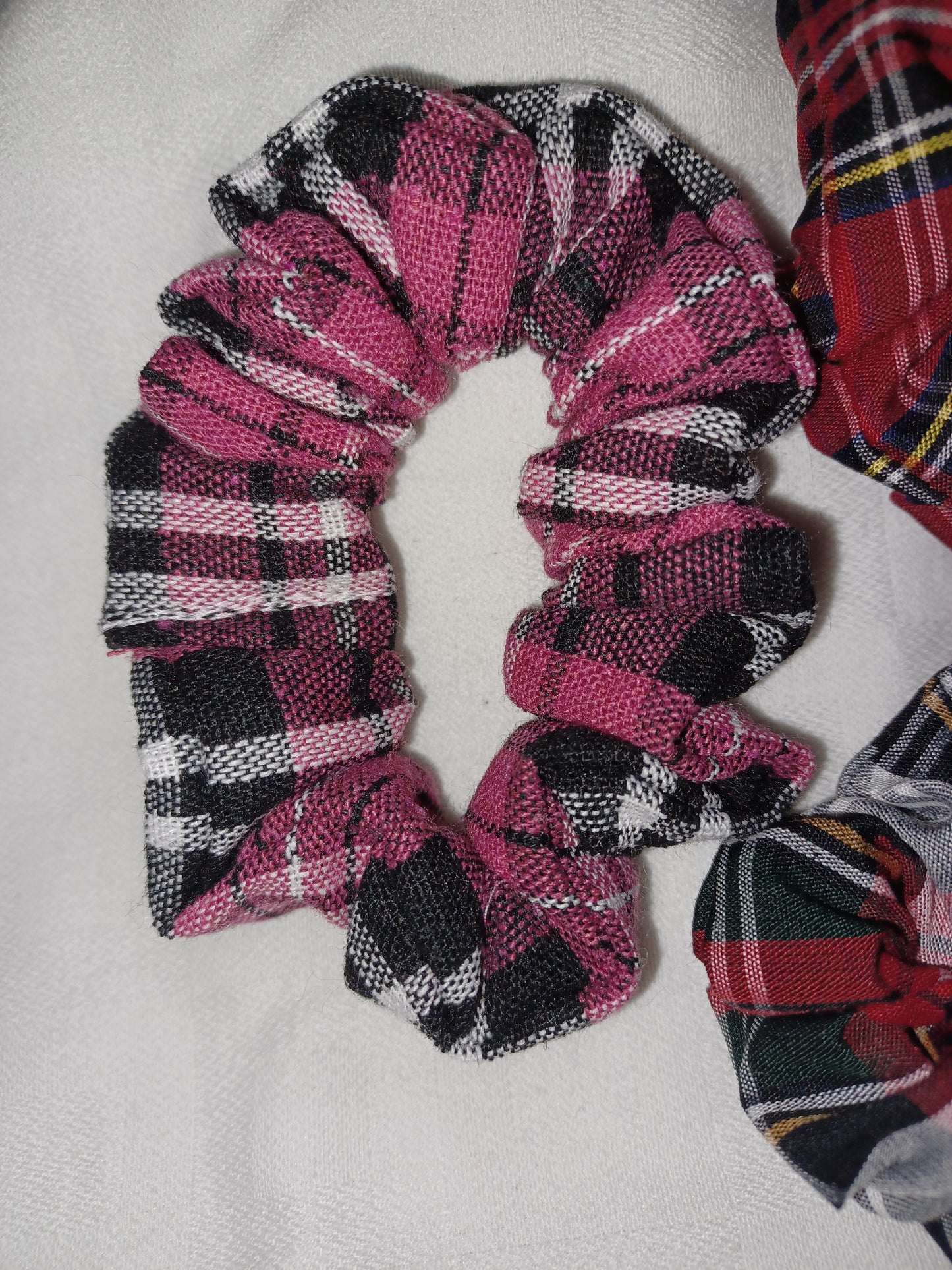 Red and pink tartan  mini scrunchies