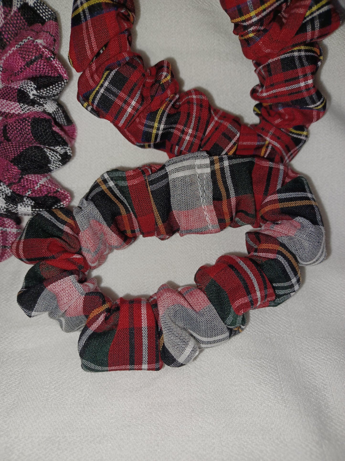 Red and pink tartan  mini scrunchies