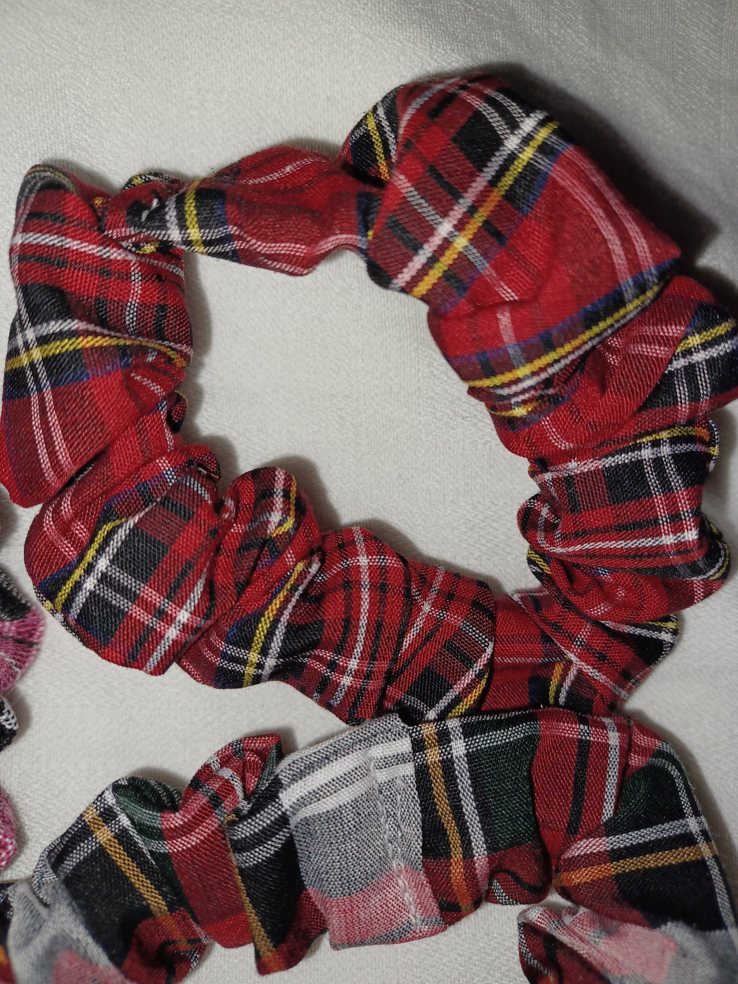 Red and pink tartan  mini scrunchies