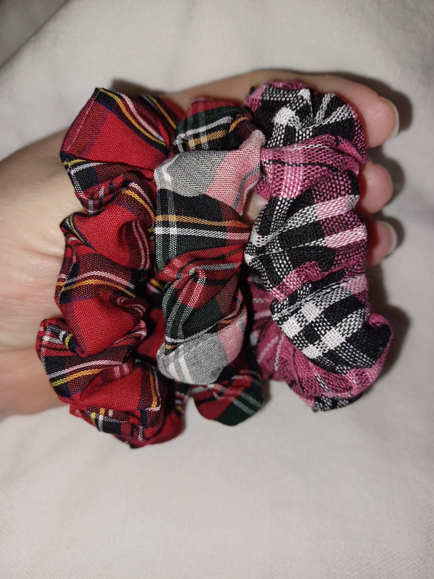 Red and pink tartan  mini scrunchies