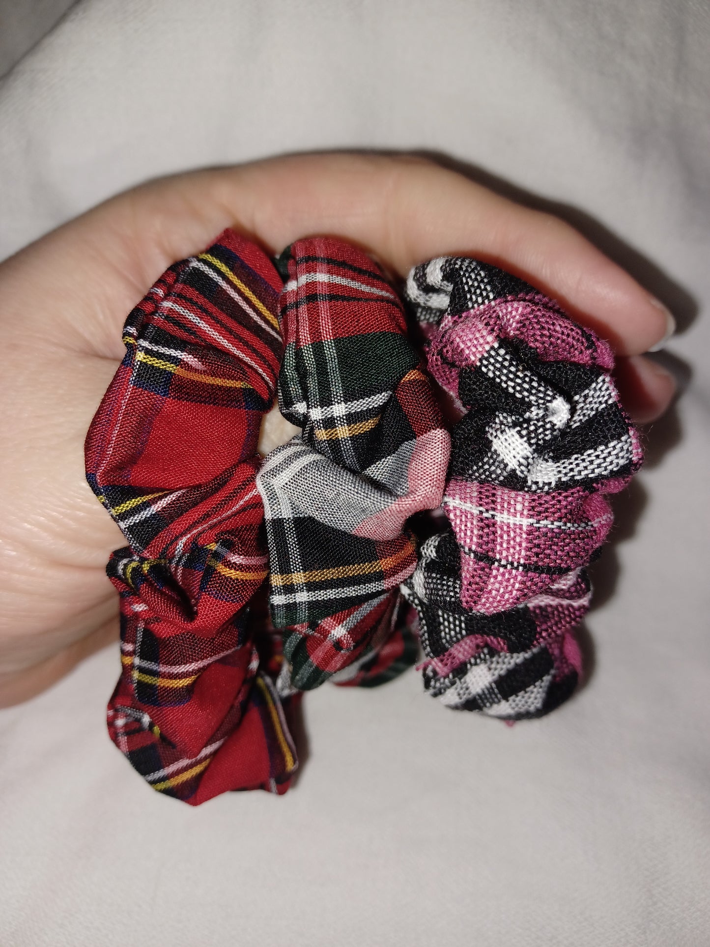 Red and pink tartan  mini scrunchies