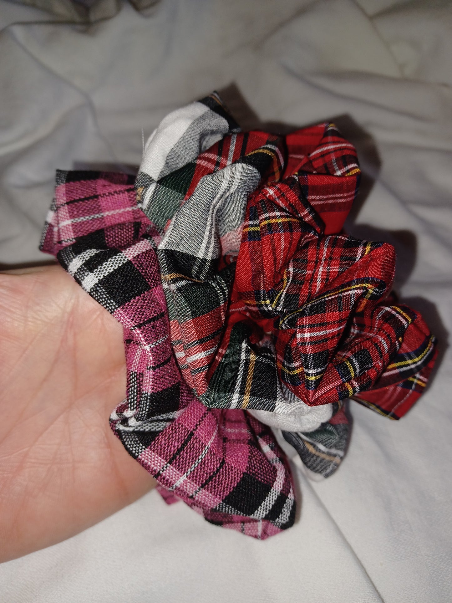 Red and pink tartan xl scrunchie set