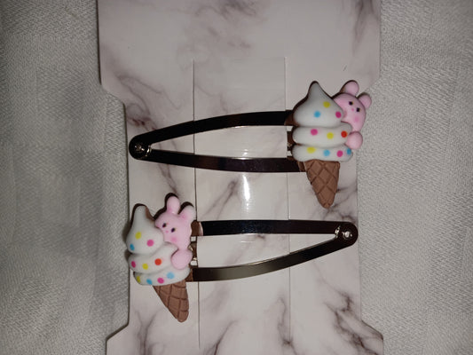 Bunny ice cream cone hair clip pair