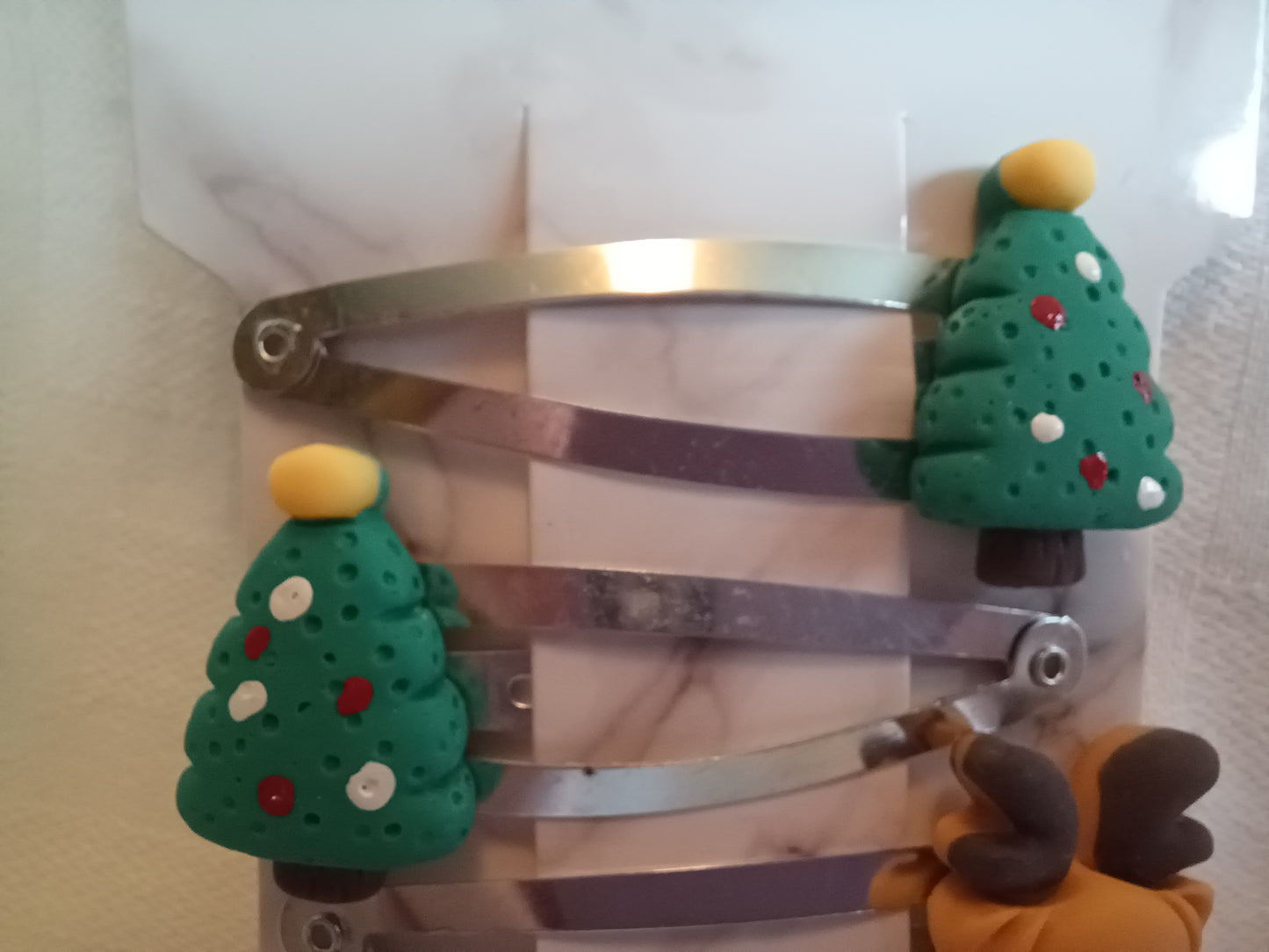 Christmas trio hair clip set - reindeer, penguin and tree.