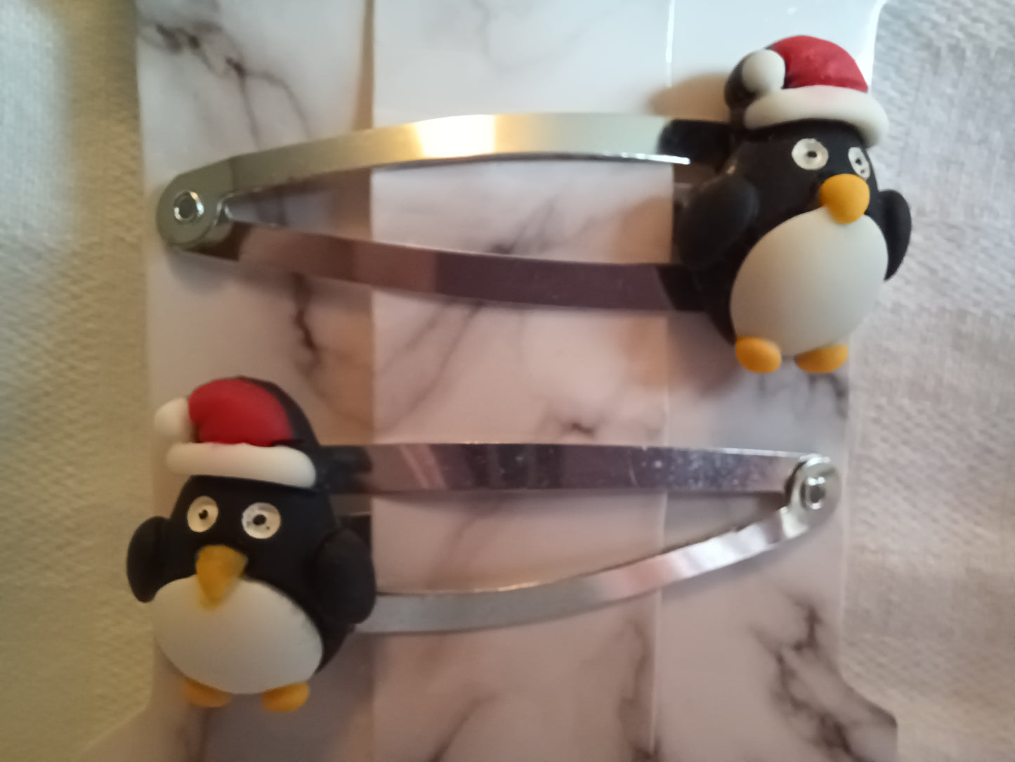 Christmas trio hair clip set - reindeer, penguin and tree.