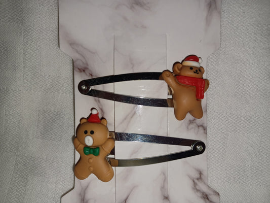 Christmas teddy hair clip set - silver