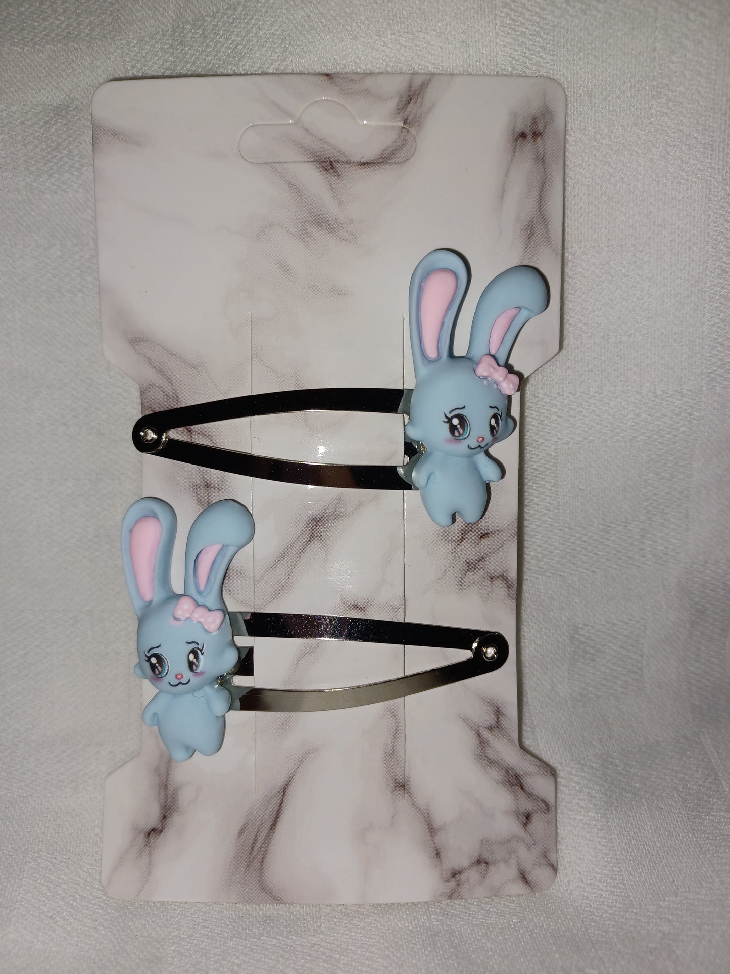 Blue bunny hair clip set - silver